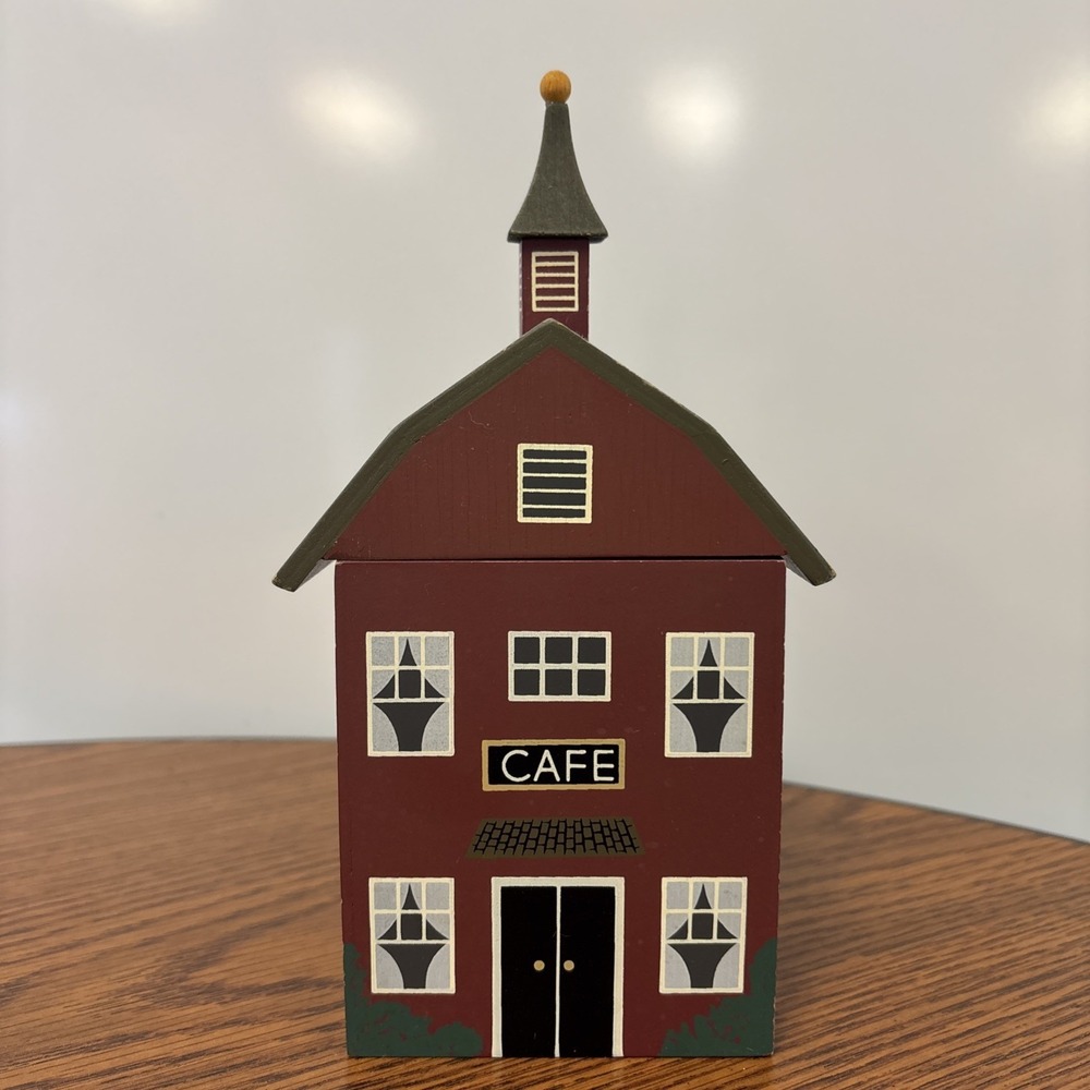 Vintage Wooden Village Cafe House Storage Box Folk Art Farmhouse Decor